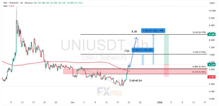 نمودار&nbsp; یونی&zwnj;سواپ در تایم فریم چهار ساعته&nbsp;