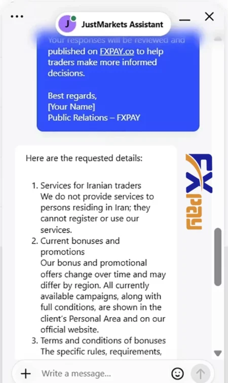 پاسخ رسمی جاست مارکتس مبنی بر عدم ارائه خدمات به ساکنین ایران