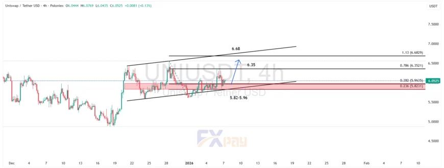 نمودار UNIUSDT در تایم&zwnj;فریم ۴ ساعته
