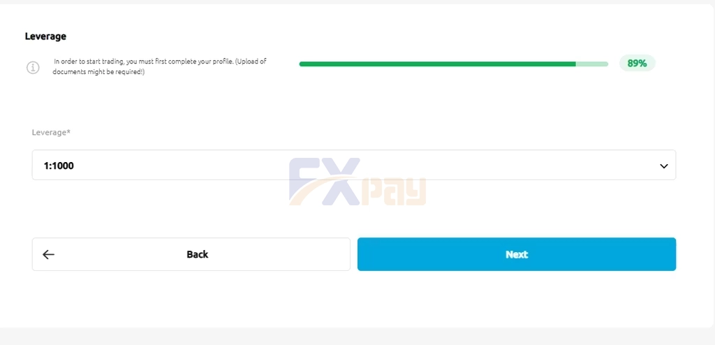 منوی انتخاب لوریج (Ahrom) معاملاتی حساب در WM Markets (مثال ۱:۱۰۰۰)
