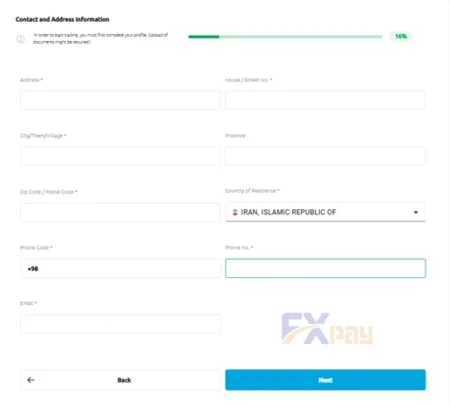 فرم ثبت آدرس دقیق پستی و شماره تماس در پروسه ثبتنام WM Markets