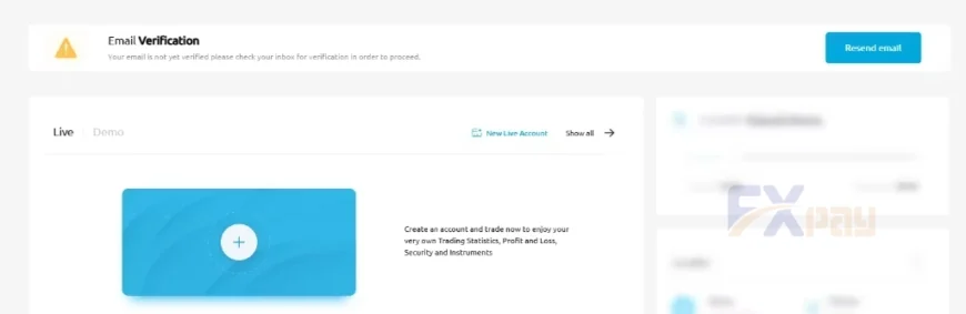 پیام هشدار زرد رنگ در پنل کاربری WM Markets برای تایید آدرس ایمیل