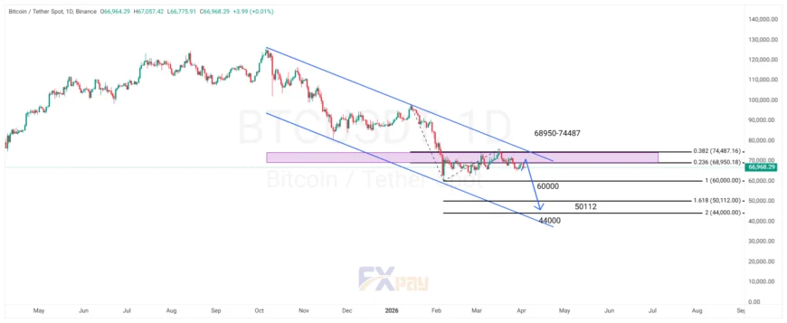 نمودار بیت کوین (BTCUSDT) در تایم فریم روزانه 
