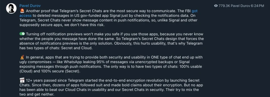 پاول دوروف در حال هشدار درباره خطرات حریم خصوصی و سوءاستفاده از نوتیفیکیشنها در اپلیکیشنها