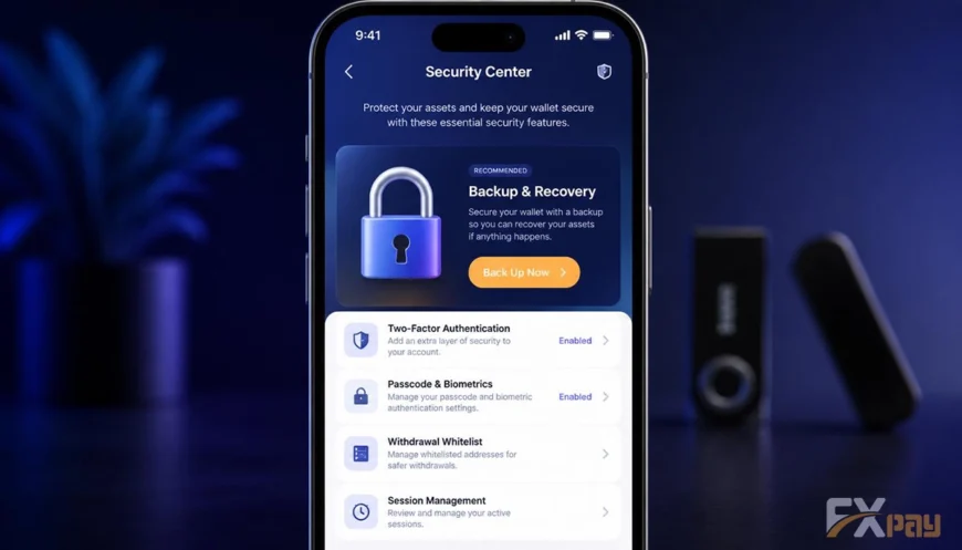منوی امنیت کیف پول و انتخاب گزینه Backup & Recovery برای پشتیبانگیری از سید فریز