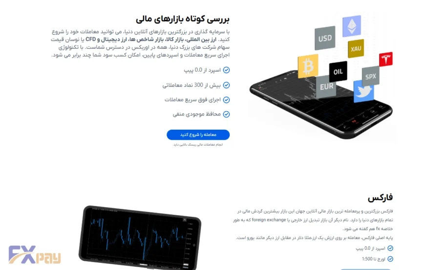 تنوع بازارهای مالی در بروکر اوربکس؛ امکان معامله روی فارکس، سهام جهانی، ارزهای دیجیتال و کالا با اسپرد از صفر پیپ.