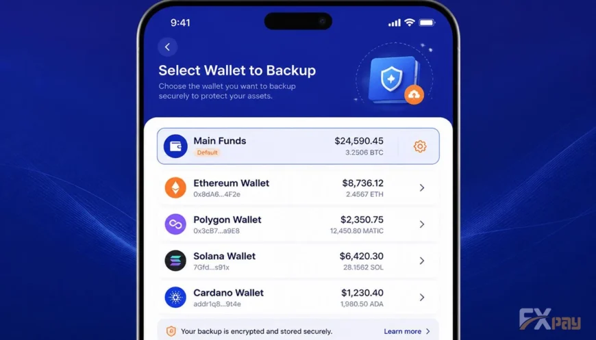 انتخاب کیف پول مورد نظر (Main Funds) برای مشاهده کلمات بازیابی و بکاپگیری
