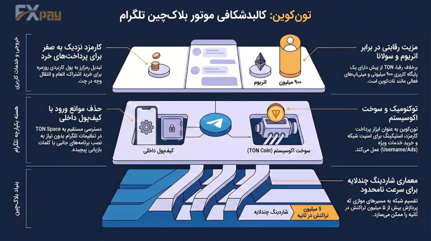 «کالبدشکافی لایههای بلاکچین تونکوین (TON) و ادغام آن با پیامرسان تلگرام، شامل کیف پول داخلی، توکنومیک و مزیت کارمزد نزدیک به صفر»